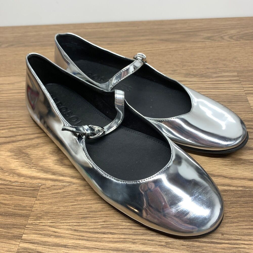 Womens Aerosoles Perry Silver Mirror Metallic Mary Jane Flats Size 10
